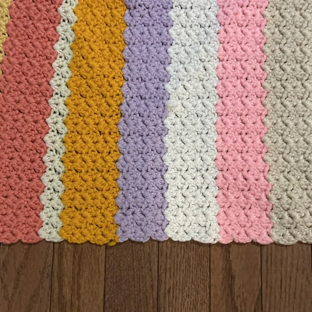 Handmade Multi Colored Striped Afghan Throw Blanket Scallop Edge Granny 72